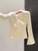 Fábrica de Jerseys Fuente Dalan Camiseta Básica de Punto con Cuello en V para Mujer, Top Elegante de Manga Larga con Corbata de Lazo para Otoño e Invierno