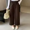 Calça cropped de perna larga moderna e versátil para mulheres baixinhas, novo modelo 2026, cintura alta, modelagem que emagrece, estilo coreano, corte solto, calça casual de outono