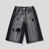 Shorts de Mezclilla Cortos Lavados Rasgados para Hombre Verano Calle Americana Retro Diseño Desgastado Pantalones Sueltos de Pierna Ancha