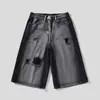 Jeans Americanos Retro Lavados Rotos para Hombre Pierna Ancha High Street Lavados Retro Color Degradado Deshilachados Desgastados Color en Contraste