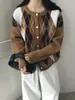 Cardigã Tricotado Acolchoado Retrô para Mulheres Outono e Inverno Novo 2025 Transfronteiriço Solto Tamanho Grande Casual Gola Redonda Jaqueta Suéter para Mulheres