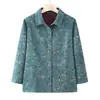 Camisa estampada de meia-idade e idosa com gola de lapela, blusa grossa de outono, jaqueta cardigã de vovó, plus size