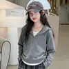 Conjunto de Sudadera con Capucha de Dos Piezas Falsas a Cuadros y Pantalones de Pierna Ancha para Niñas, Temporada de Primavera y Otoño, Nuevo Estilo 2026, Conjunto Casual Coreano de Dos Piezas para Niños Medianos y Grandes