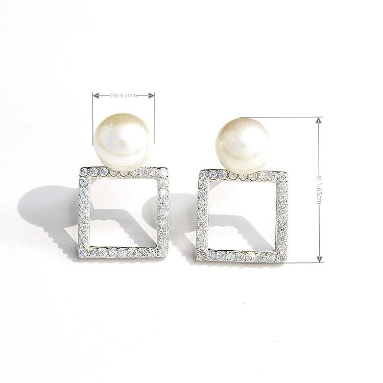 ED802153方形镶石珍珠耳钉