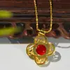 Colgante de Ágata Roja Trébol de Cuatro Hojas Moda para Mujer Estilo Étnico Retro Joyería Regalo de Vacaciones 8002 Artístico Retro