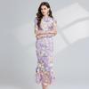Foto Real Vestido Longo de Manga Comprida com Bordado de Flor Tridimensional Estilo Francês de Luxo Leve Indústria Pesada Vestido Justo Cauda de Peixe