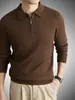 Dropshipping Transfronteiriço 2026 Nova Camisa Polo de Tricô Masculina com Zíper Parcial Mistura de Lã Estilo Old Money Outono Inverno Casual