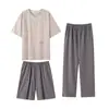 Pijama Nuevo para Hombre de Tres Piezas Modal Manga Corta Pantalones Ropa de Casa Traje Verano Pantalones Cortos Finos Se Pueden Usar Afuera
