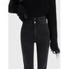 Jeans Cinza Fumaça Feminino Outono e Inverno com Forro de Fleece Cintura Alta Slim-Fit Calças Leggings Slim Stretch Apertadas Lápis