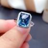 Novo temperamento retangular simulação aqua topázio diamante completo cor tesouro anel aberto feminino online celebridade venda ao vivo