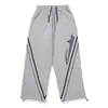 Pantalones de Chándal de Estilo Europeo y Americano de Moda con Bordado de Estrellas para Mujer con Puntada de Línea, Corte Recto Holgado, Pantalones Largos Casuales con Caída