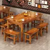 Mesa de jantar carbonizada em madeira maciça para restaurantes, mesas vintage para restaurantes de fast-food, churrascarias, lanchonetes e restaurantes de hot pot, conjunto de mesa e cadeira de jantar comercial