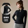 Primavera Otoño Cuello Alto Cremallera Ropa Deportiva Manga Larga Exterior Correr Corte Ajustado Alta Elasticidad Favorecedor Fitness Yoga Ropa Top Mujer