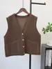 Novo Colete Cardigan de Lã Dupla Face Tricotado Estilo Retrô Japonês com Gola V Outono/Inverno 2026 Camiseta Colete sem Mangas para Camadas para Mulheres
