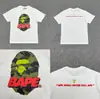 Camiseta unisex de manga curta da marca tendência BAPE, co-branded com design de camuflagem de cabeça de macaco, caimento solto de alta qualidade