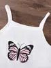 Comércio Exterior Roupas Infantis Verão Meninas Doce Conjunto Top Curto + Camisola com Estampa de Borboleta + Saia de Tule Conjunto de Três Peças
