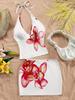 Estilo Floral de Verano para Vacaciones Encaje con Cordones Cuello en V con Tirantes Ajustado Moda Bodycon Falda Sexy Versátil Moda Conjunto de Dos Piezas