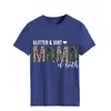 Camiseta de mujer con cuello redondo y letras de estilo europeo y americano de la estación independiente de Amazon, camiseta de manga corta con estampado GLITTER DIRT