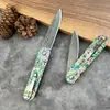 Faca dobrável de fruta mais vendida transfronteiriça Faca dobrável Damasco Cabo de concha Camping Outdoor Edc Faca de bolso