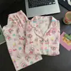 Yunduo Algodón Otoño 2025 Pijama de Mujer Pantalón de Manga Larga Cárdigan Solapa Pijama Traje Casual de Mujer Ropa para el Hogar