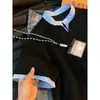 Camiseta Listrada V-Neck Manga Curta Cor Color Block Tendência Verão Estilo Americano Falso Duas Peças Gola Henley Camisa Polo Manga Meia Mão Casal
