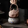 Juego de té para estufa eléctrica de cerámica redonda con dispositivo para preparar té, tetera con asa de arcilla de roca vieja, caldera de agua para calefacción doméstica interior