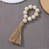 Decoração de casa de madeira boêmia DIY de vários tamanhos, cordão de contas de madeira com corda de cânhamo e borlas, decoração de parede com contas de madeira