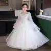 Vestido de Anfitriã para Meninas Novo Vestido de Princesa de Tule com Lantejoulas de Manga Longa Festa de Aniversário Festa Vestido para Apresentação de Piano