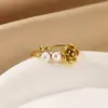 Anillo de Diamante Rosa de Lujo Ligero Europeo y Americano Transfronterizo Anillo de Perla de Lote Mixto Anillo Articulado de Cadena Geométrica de Hoja para Mujer