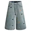 Shorts Jeans com Bordado Divertido de Cachorro Estilo Americano para Homens e Mulheres, Marca Tendência de Verão, Calças Largas Retas Soltas