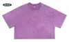 240g Algodão Puro Estilo Europeu e Americano Retrô Tendência Marca Transfronteiriça Desgastada T-shirt Hot Girl Manga Curta Lavada Cropped Feminina