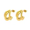 Pendientes Elegantes de Oro de 18 Quilates para Mujer, Accesorios Minimalistas Exquisitos y Compactos de Estilo Europeo, Americano y Coreano, con Tres Anillos Entrelazados, Transfronterizos