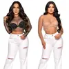 C6355 Aliexpress Amazon Moda Europea y Americana para Mujer Top de Malla Color Sólido con Pedrería y Perlas Conjunto de una Sola Pieza