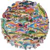 50 pegatinas de PET de doble color permeable con diseño de pez, material decorativo para cuentas de mano, bricolaje, taza de agua, carcasa de teléfono móvil, decoración impermeable, collage