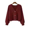 2026 Suéter de Punto Trenzado Versátil de Cuello en V Estilo Simple para Mujer, Cardigan de Punto Grueso Estilo Perezoso para Otoño e Invierno, Abrigo Corto Superior