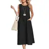 Comércio Exterior Transfronteiriço Europeu e Americano Amazon Site Independente Vestido Casual Casual Feminino Cor Sólida Gola Redonda Sem Mangas Bolso