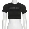 Nova T-shirt de Verão 2025 Feminina com Gola Redonda, Letras e Pedras Quentes, Manga Curta, Slim Fit, Sexy, Mostrando o Umbigo, Moda