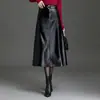 Nueva Moda Otoño 2026 Falda de Piel Sintética para Mujer, Cintura Alta, Adelgazante, Corte Holgado, Plisada, Falda de Corte A de Longitud Media