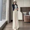 Calça de Veludo Cotelê Moda Marrom Feminina Outono Inverno 2026 Nova Com Pelúcia Cintura Alta Tricô Casual Perna Larga