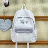 Mochila de estrellas brumosas azul claro y gris, bolsa escolar niche de verano estilo Ins para estudiantes de primaria y secundaria, mochila casual y ligera