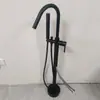 Grifo de Bañera de Pie Color Bronce Gunmetal Columna Cubo de Madera Lateral para Tanque Lavabo Montaje en Pared Cabezal de Ducha Independiente Frío y Caliente