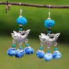 Pendientes de Teñido con Nudo de Yunnan Artístico Creativo Puesto Étnico Yunnan Dali Teñido con Nudo Tinte Azul Flor de Viaje Auricular Taibao