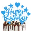 Cartão de decoração de bolo feliz aniversário com glitter transfronteiriço Estrela plug-in para decoração de bolo Cartão de decoração de bolo em forma de coração