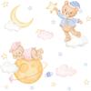 LD64129 Oso de Dibujos Animados Recogiendo Estrellas Planeta de Ensueño Luna Nubes Habitación Infantil Decoración del Hogar Adhesivos de Pared Autoadhesivos