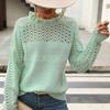Blusa de malha feminina transfronteiriça, estilo europeu e americano, orelha de madeira, solta, cor sólida, gola redonda, suéter de malha, atacado