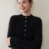 Cárdigan de Cachemir para Mujer Estilo Otoño e Invierno 100% Cachemir Puro Rayado Ajustado de Cuello Semi Alto Color Sólido Suéter de Punto Chaqueta