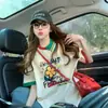 2026 Super Quente T-shirt de Algodão Puro com Gola Polo e Uma Alça Feminina Flores Dopamina Graffiti Solto Temperamento Versátil Top Tendência