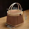 Cesta Redonda de Frutas de Bambú, Caja de Regalo Tejida de Bambú para Té, Cesta Navideña, Cesta para Zongzi, Cesta para Pasteles de Luna, Completamente Hecha a Mano