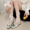 Calcetines jk de malla negra estilo ballet de primavera y verano, calcetines de tubo con lazo de cinta, calcetines Lolita finos transparentes tipo calcetín de felpa