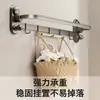 Toallero de baño, barra de toalla plegable montada en la pared sin taladro con ganchos, estante de almacenamiento para toallas